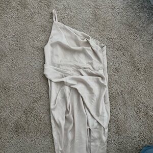 ASOS one shoulder cream satin dress